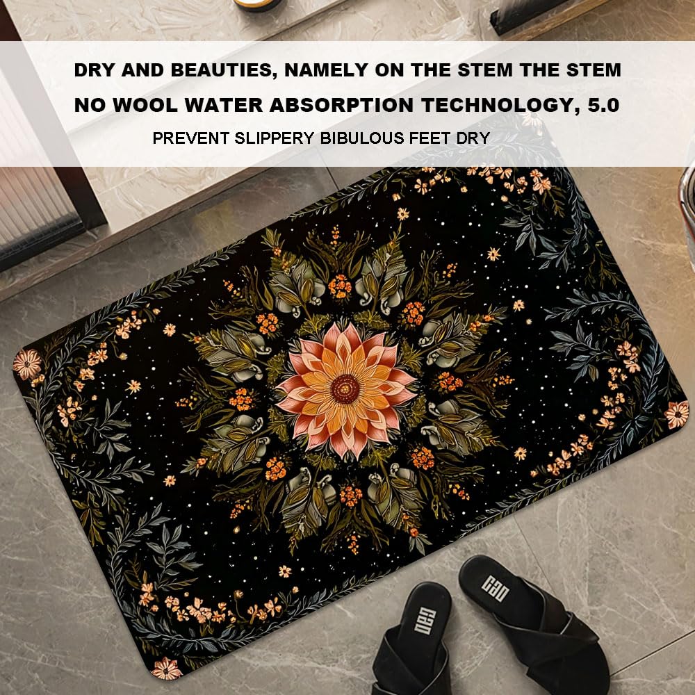 Bath Mat Bathroom Rug (Mandala Flowers Green Vines / 16 x 24 inches)