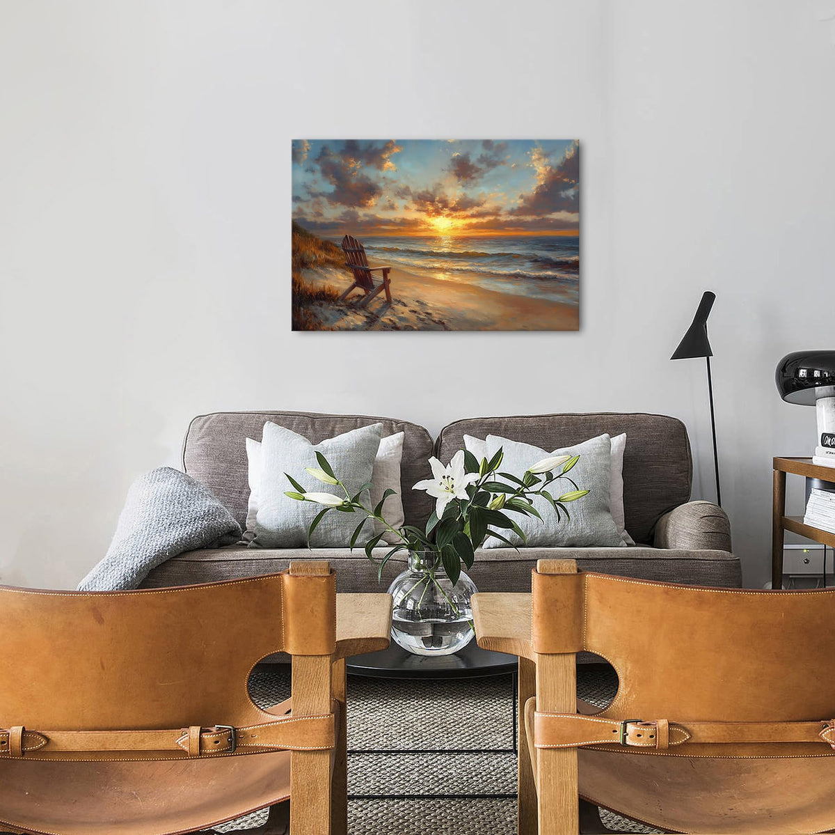 Coastal Wall Art Beach Seascape Print Painting Ocean Nature Landscape Canvas Poster Nautical Sunset Pictures Wall Decor for Bathroom Beachy Chair Coast Artwork Living Room Office Home Decoration 24x36 (36"L x 24"W / Beach)