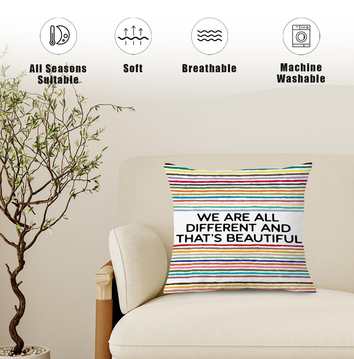 Rainbow Diversity Classroom Throw Pillow Cover 18x18 (Qt-bz-mental Health-rainbow Stripes)