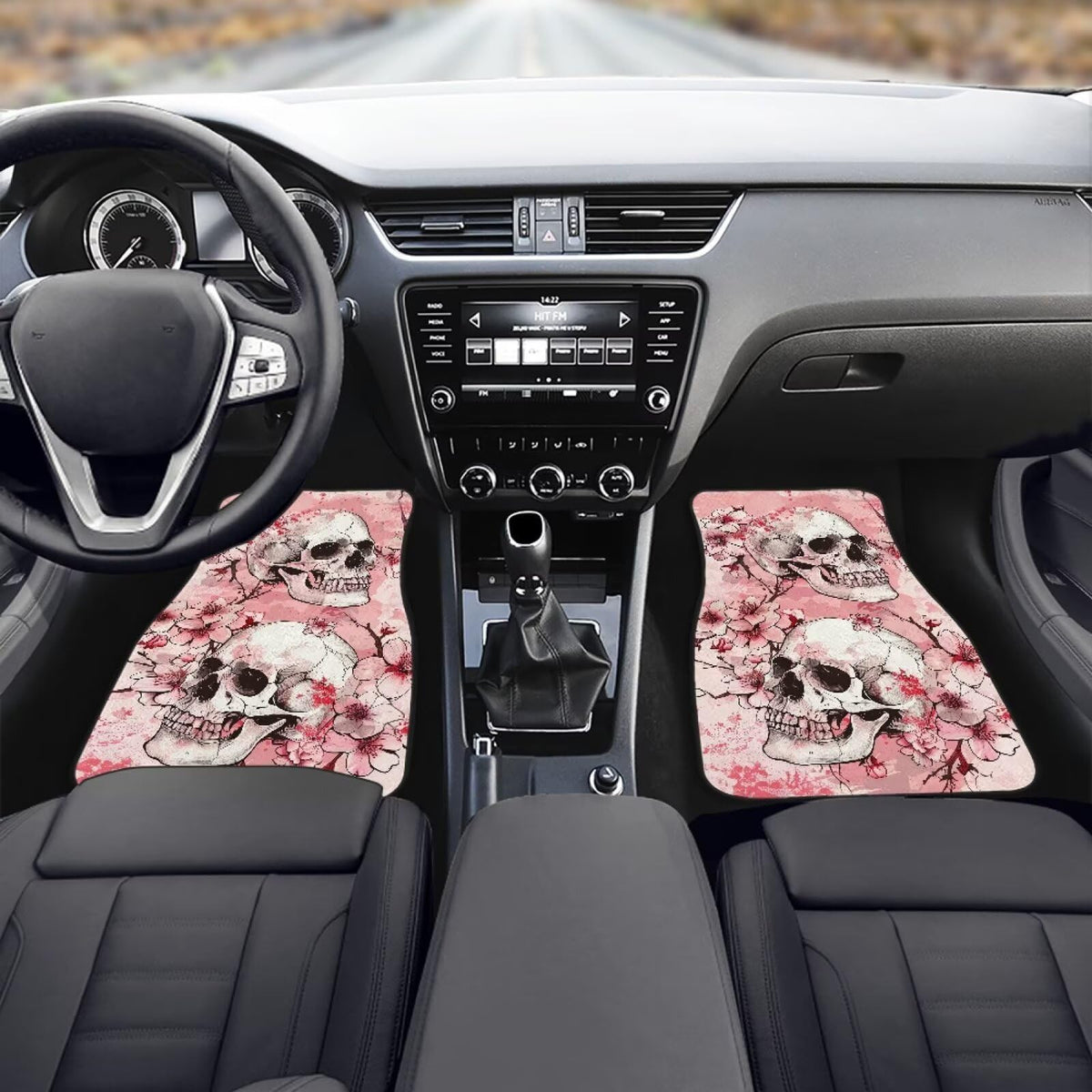 Floral Skull Car Floor Mats Full Set 4 Piece Car Carpet Mat Protector Pink Skull Car Accessories Automotive Floor Mats Universal Non Slip Foot Pads for Cars SUV Vehicle Van (Floral Skull Pink)