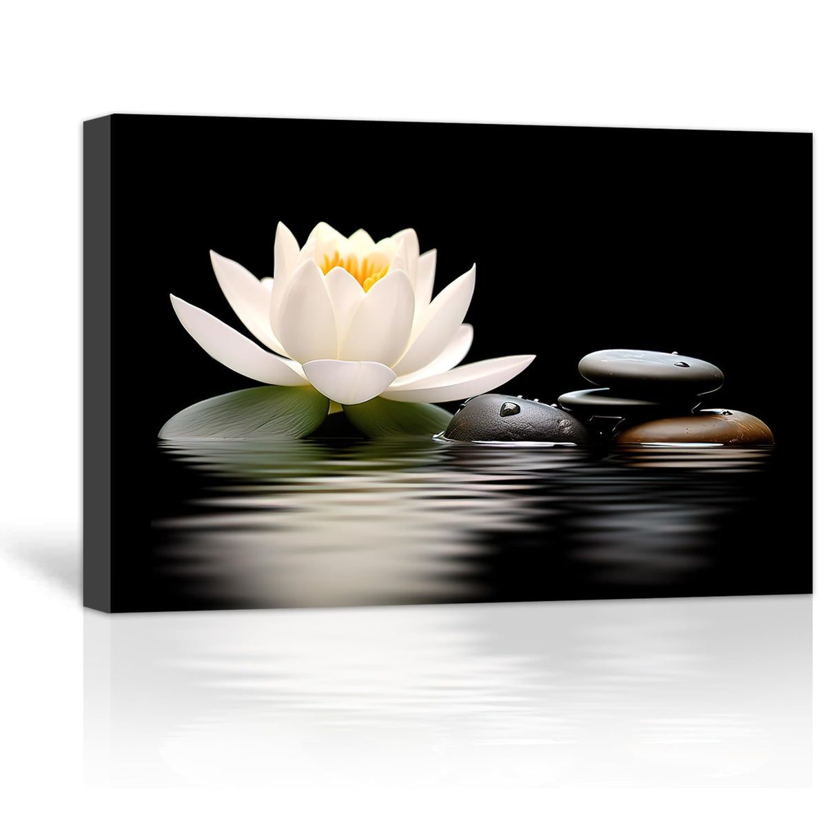 Zen Wall Art Lotus Flowers Stones on Water Pictures Canvas Prints Bathroom Decor Spa Artwork for Yoga Meditation Room Spiritual Gifts (Zen-3 / 28"L x 42"W)