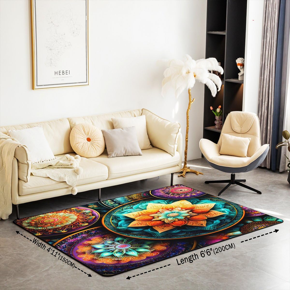 Vintage Mandala Area Rug 5x7 Victorian Damask (Orange Purple Turquoise / 4'11" x 6'6" (Rectangular))