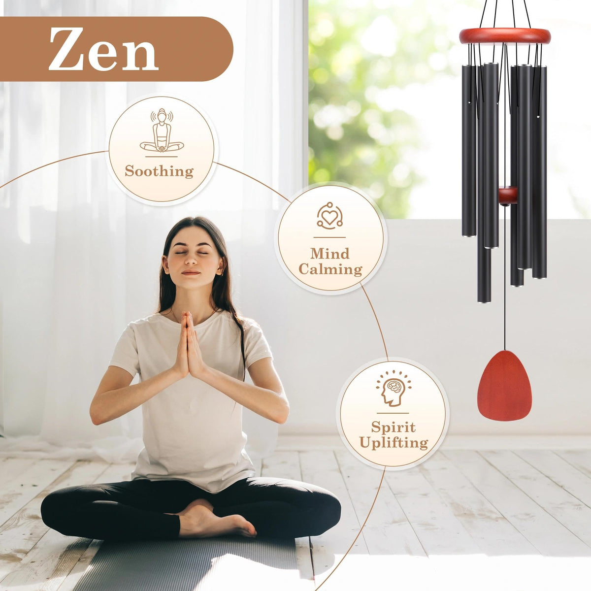Classic Black Wind Chimes for Outside Soothing Melodic Wind Chime 37" to Create a Zen Atmosphere. Sympathy (Black 37'')