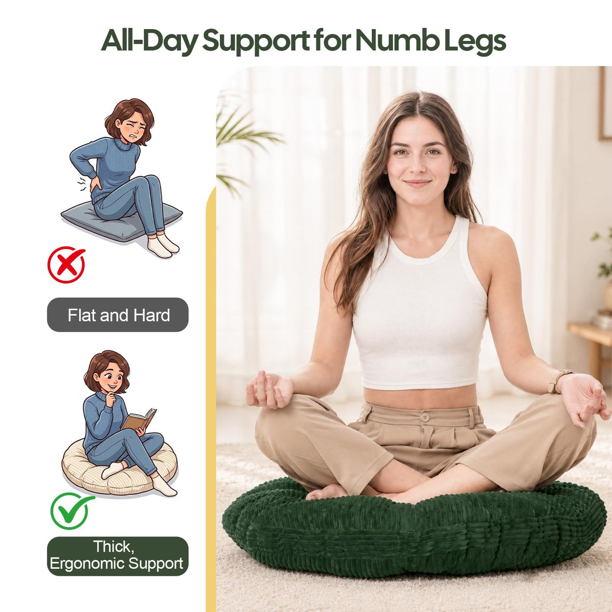 Meditation Cushion (Green / 6'' Thick Oval)