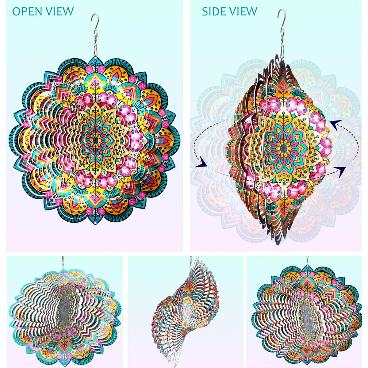 Wind Spinners Outdoor Mandala Lucky Star (12in / 009-3pink Multi Color-3mandala Lucky Star)