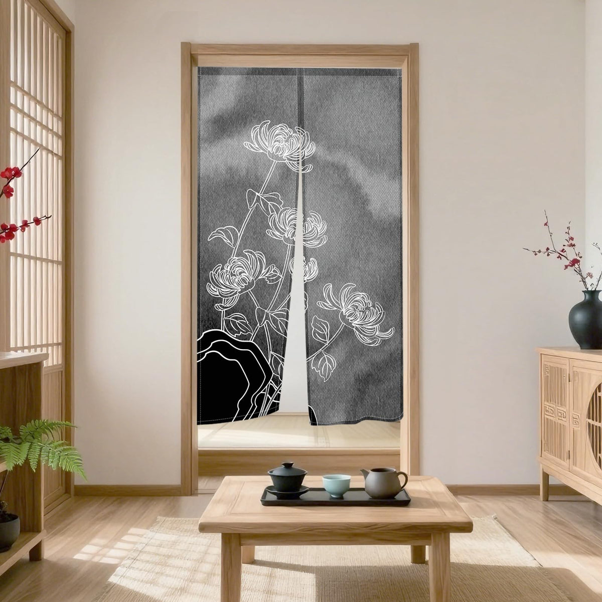 Japanese Noren Doorway Curtain (Grey)