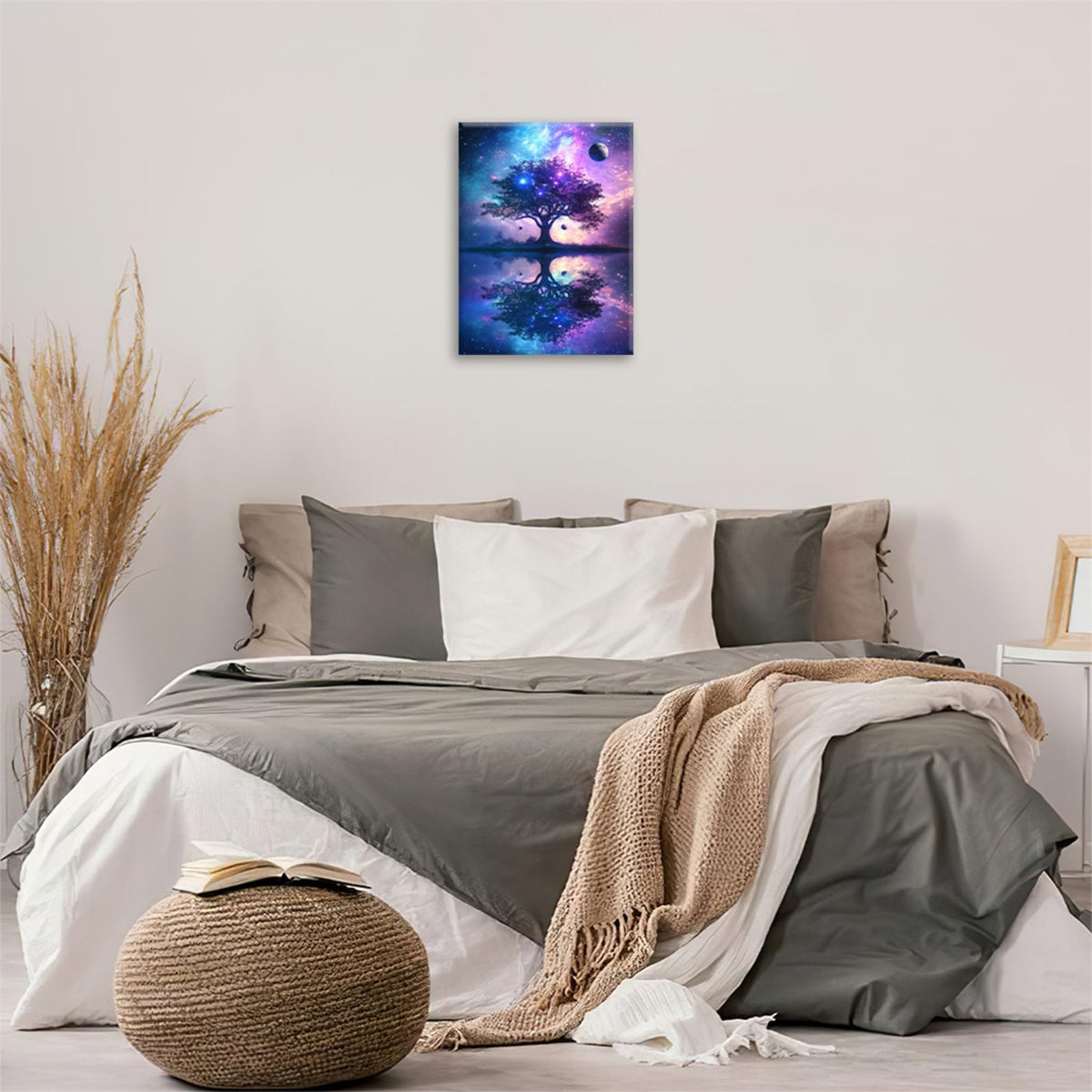 Purple Tree Wall Art Abstract Tree Starry Sky Wall Decor Modern Pictures Painting Canvas Prints Framed Home Artwork for Bathroom Bedroom Office 16"x24" (Space Purple Tree / 24"L x 16"W)