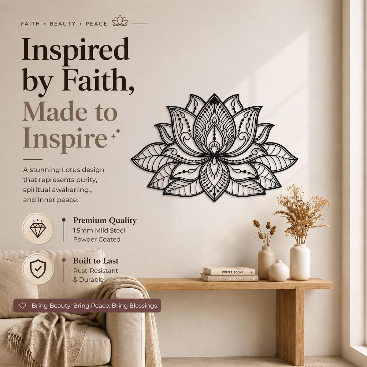 Mandala Metal Wall Decor (36" x 23" / Black)