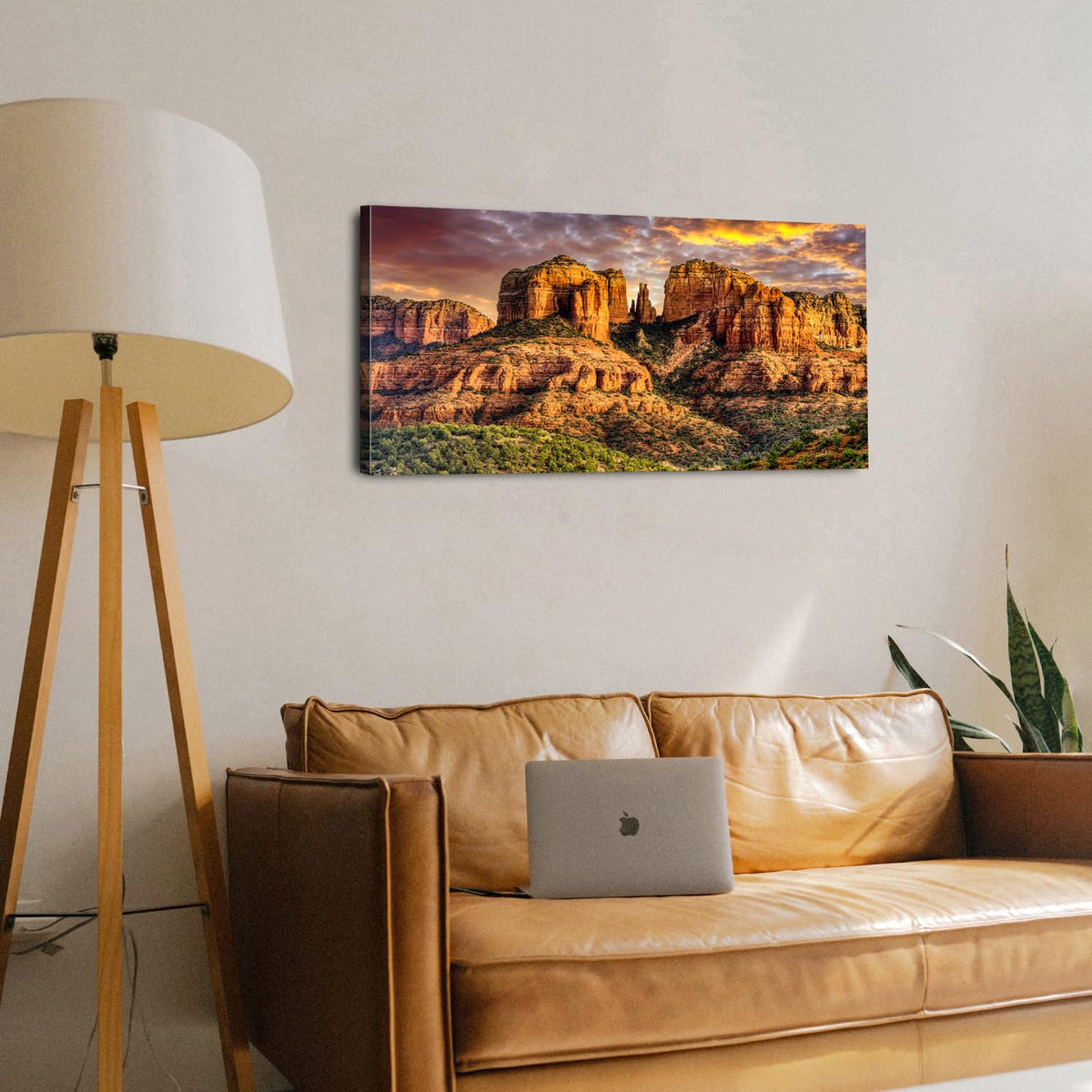 Arizona Desert Wall Art Sunset Sedona Cathedral Rock Mountain Picture for Living Room Western Scenery Painting Canvas Prints Bedroom Nature Landscape Poster Artwork Bathroom Home Decoration 20x40" (40"L x 20"W / Cathedral Rock)