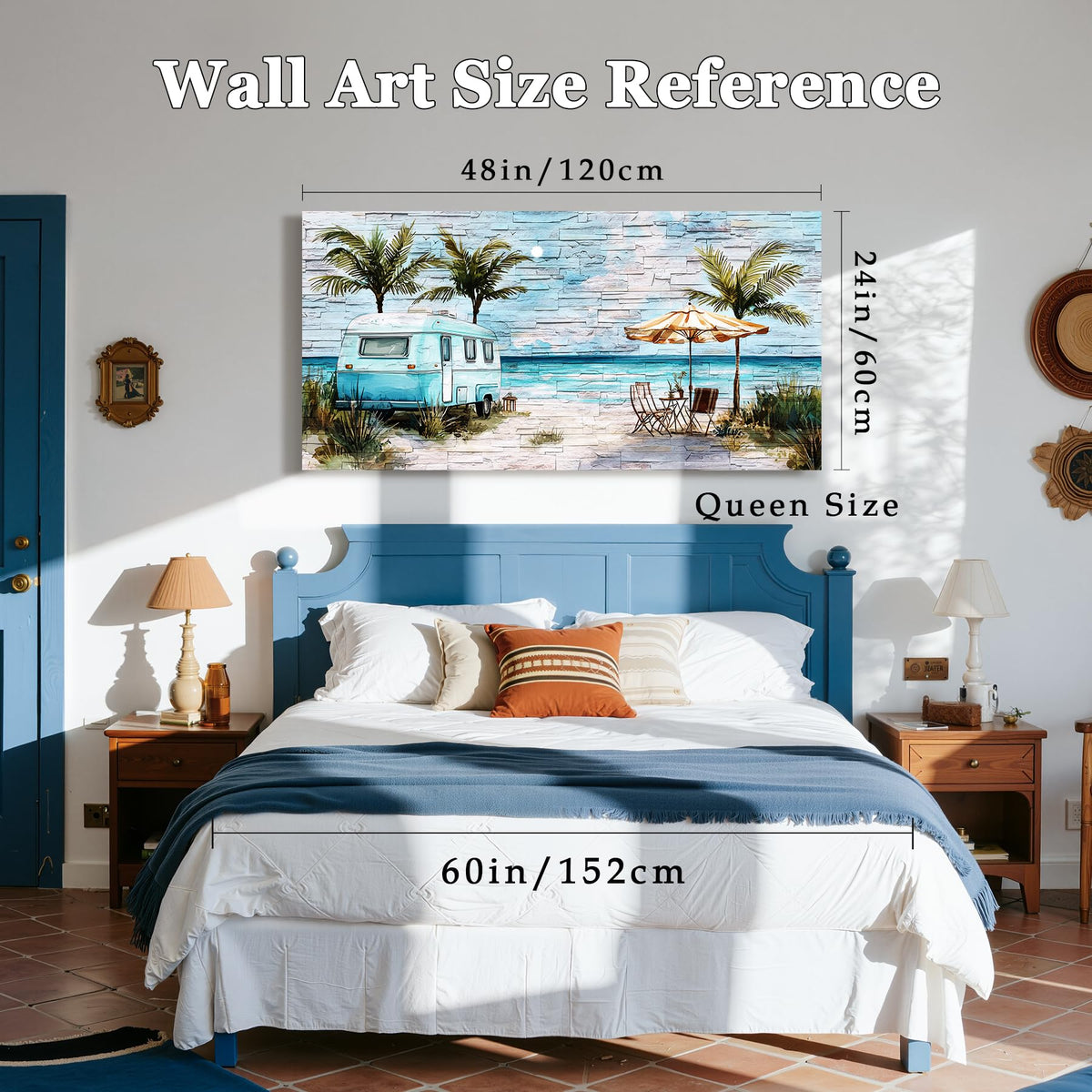 Coastal RV Large Wall Art Vintage Watercolor Decor Print 24x48in (Beach Journey / 48"L x 24"W)