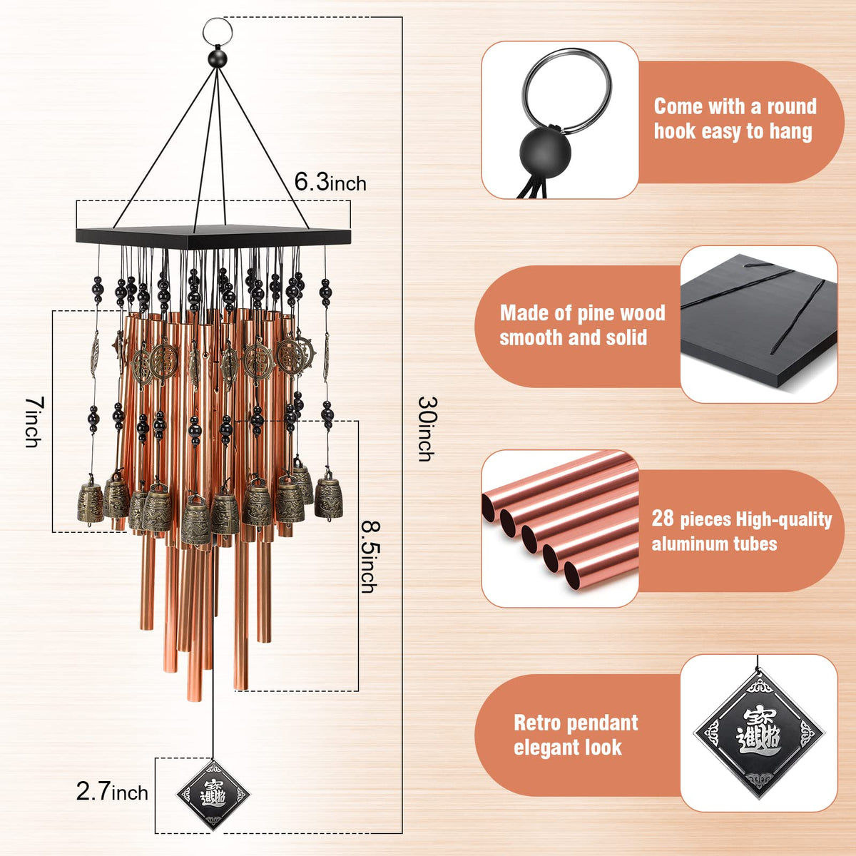 30" Metal Memorial Wind Chimes (30" 28Tubes)