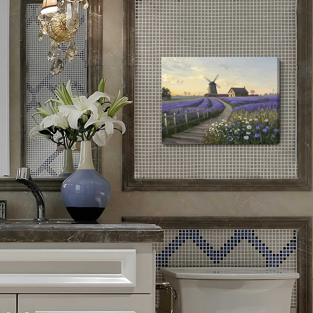 Purple Canvas Wall Art for Bathroom Bedroom Farmhouse 16x12 In (Purple Lavender Wall Art / 16"L x 12"W)