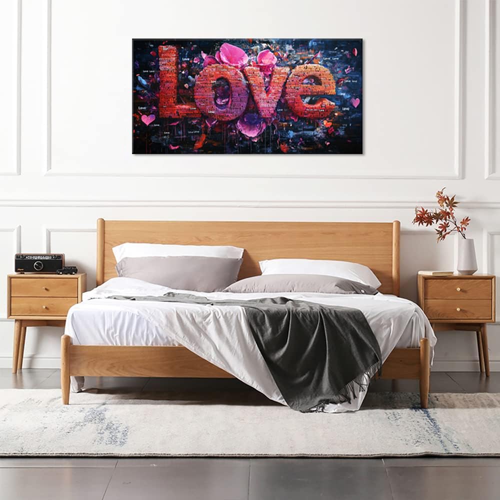 Pink LOVE Typography Wall Art for Living Room Office Modern Romantic Expression Abstract Painting Prints Contemporary Canvas Artwork Dining Bedroom Decor Extra Large (Contemporary / Red Pink LOVE Typography Wall Art / 58L" x 28W")