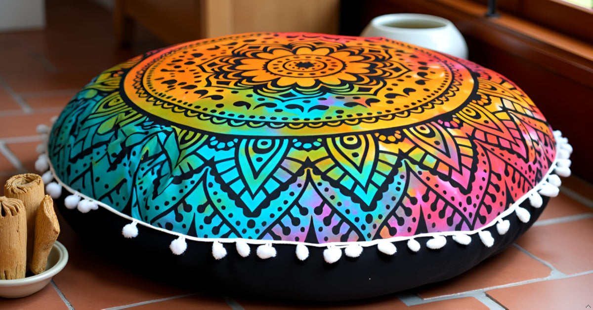 Round Mandala Boho Pillow Cover Meditation India Room Seating Poufs Cover for Living Room Yoga Room Home Décor Bedroom Balcony Garden Decoration Cotton Floor Cushion Cover 22" (22" / Multi Flower)