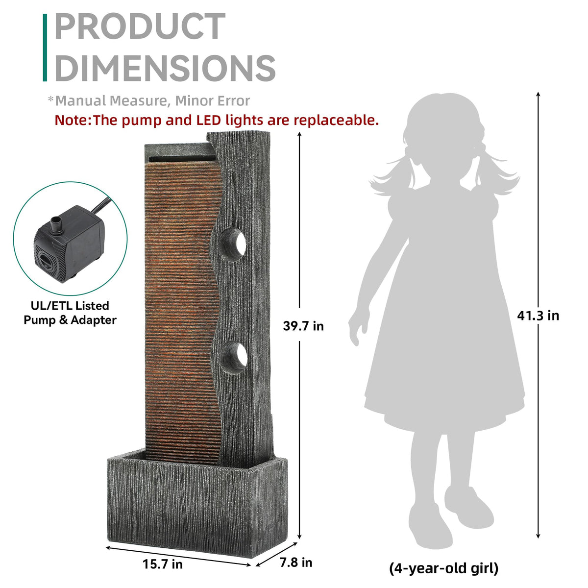 AUTODAYA 39" Zen Faux Slate Outdoor Fountain LED Cascading Waterfall (39.4"h Faux Slate)