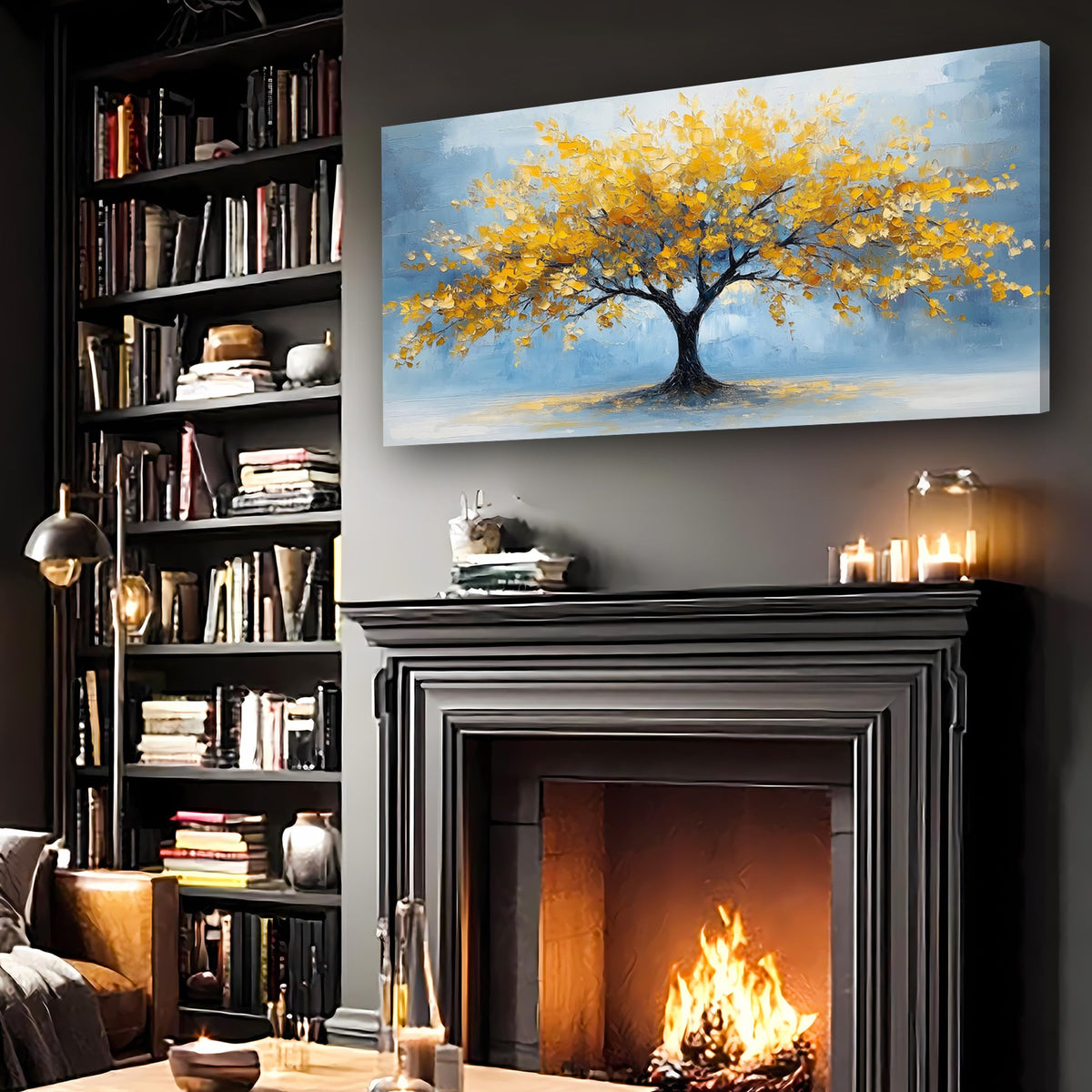 Wall Art 40x20 Inch Yellow Tree of Life Canvas Print (40"L x 20"W / Abstract Yellow Tree of Life)