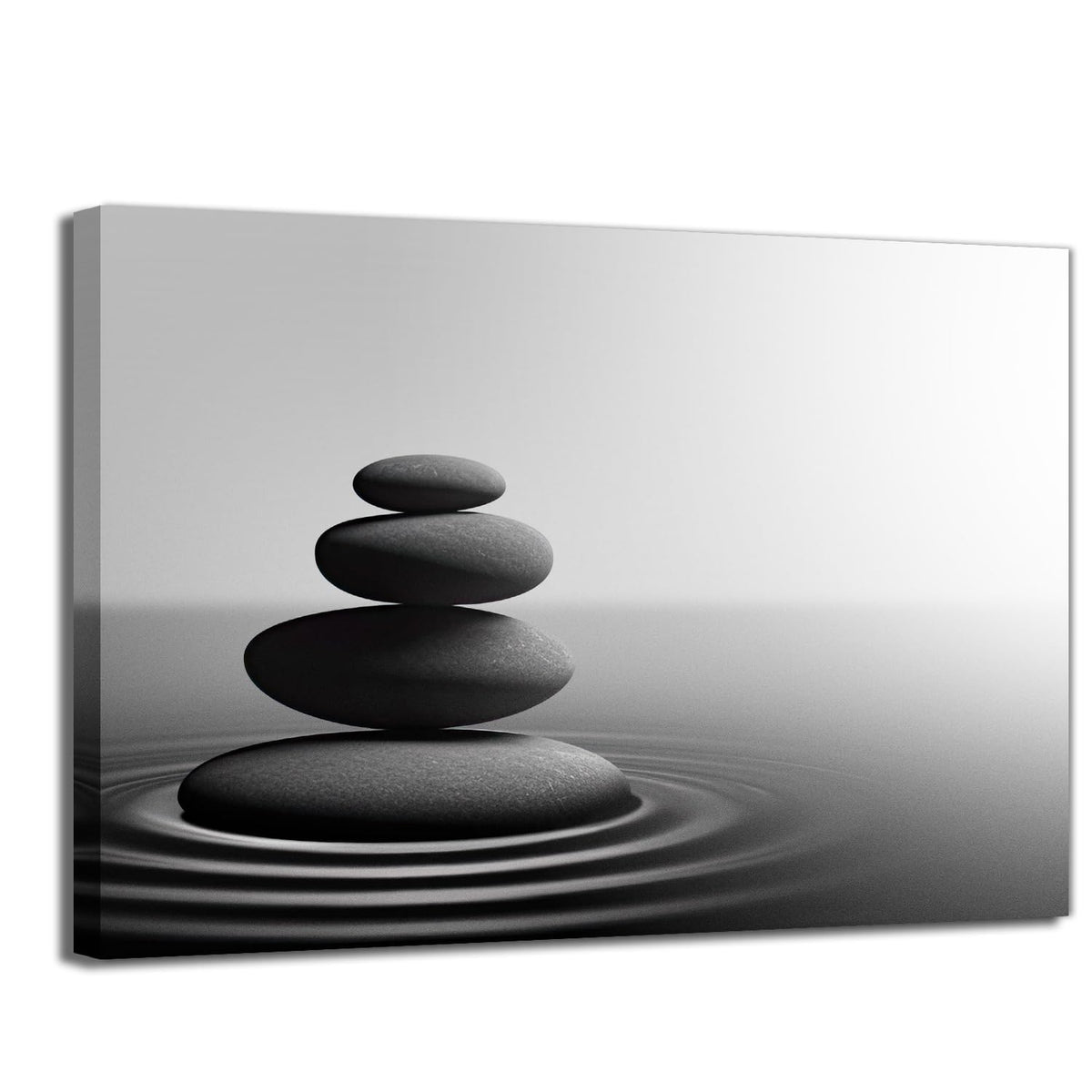 Zen Stone Wall Art Black and White Yoga Spa Relaxing Meditation Canvas Print Artwork Stones in Water Picture for Bathroom Living Room Bedroom Wall Decorations (Zen-01 / 36"L x 24"W)