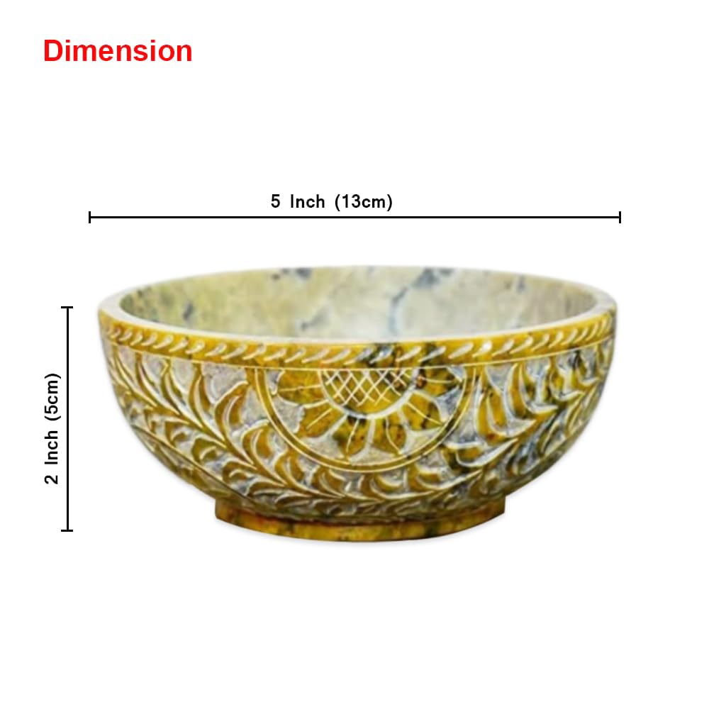 Soapstone Scrying And Smudge Bowl Pot Sun Floral Design Handmade Household Kitchen Table Decorative Gift 5 Inch (Sun Flower)