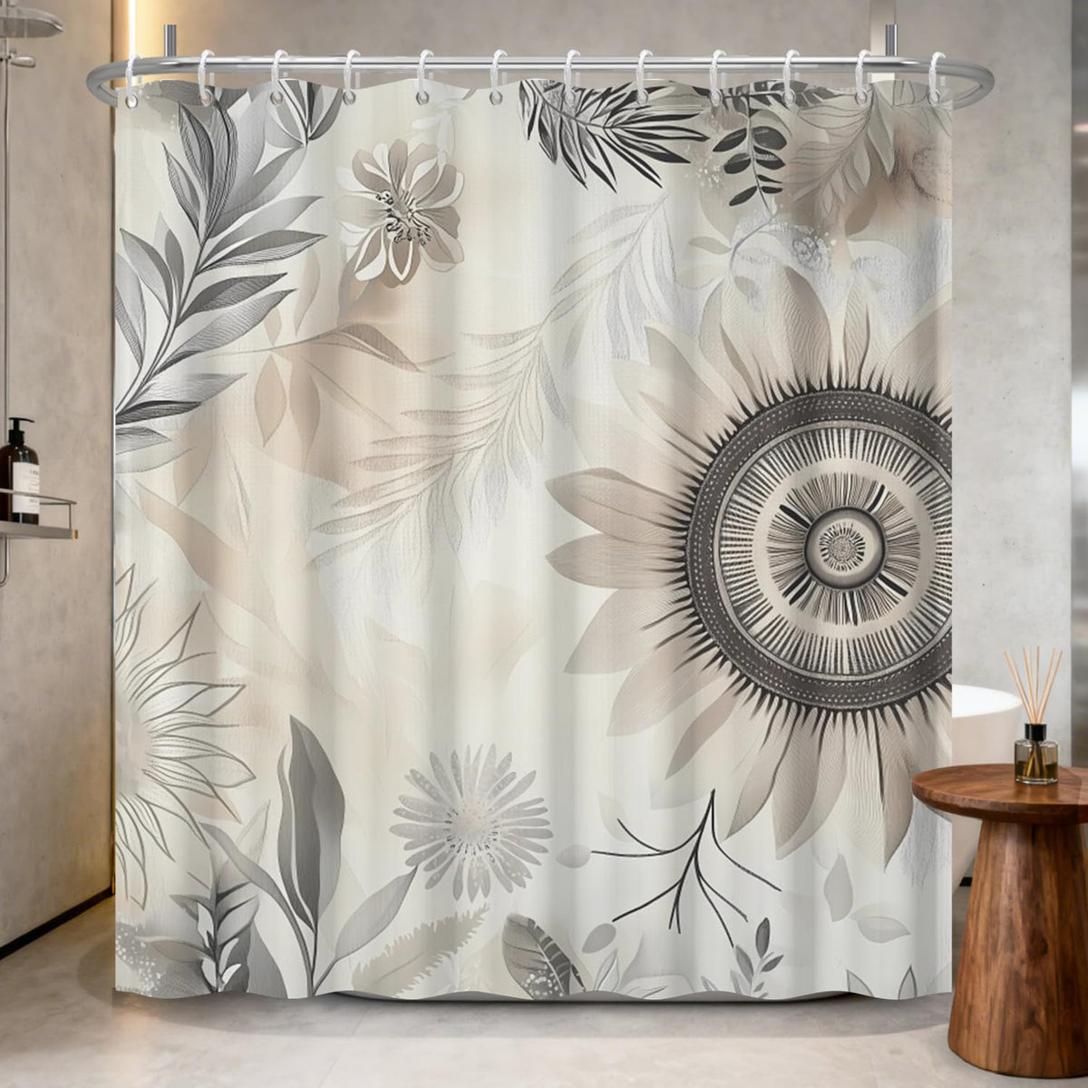 Boho Floral Shower Curtain with Hooks (Boho Flower / 72"W x 78"L (Pack of 1))