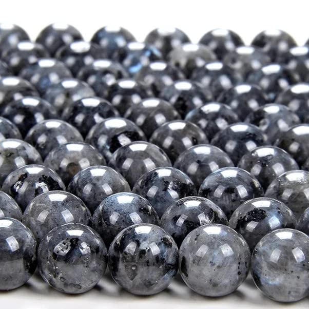 108 Pcs Larvikite Beads for Jewelry Making 8 MM Black Larvikite Gemstones Loose Beads for Bracelet Making (Larvikite Beads / 8MM, 108pcs)