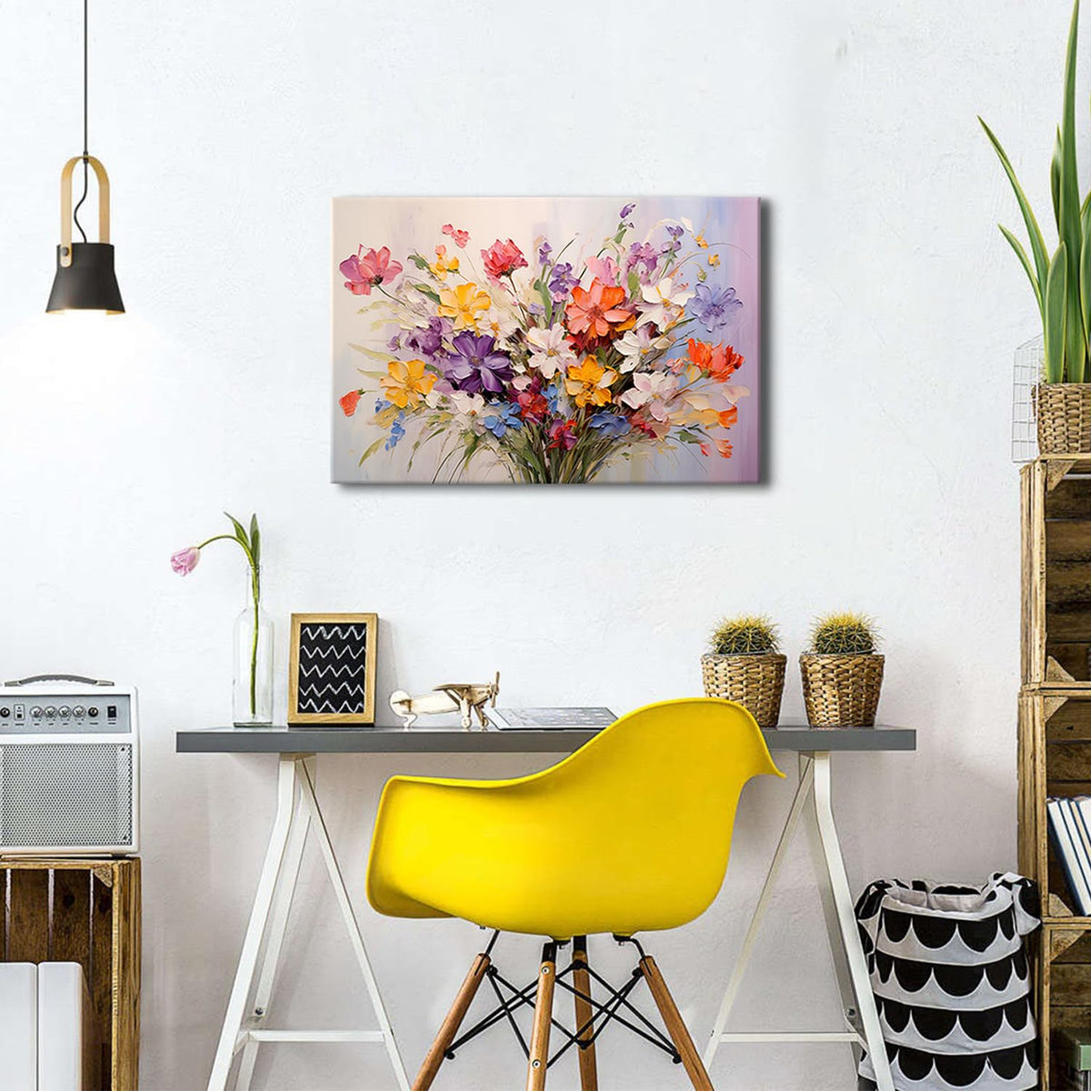 Floral Botanical Wall Art Wildflowers Bouquet Wall Decor for Bathroom Colorful Daisy Poppy Oil Painting Style Canvas Print Aesthetic Flower Picture Blossom Plants Artwork Bedroom Home Decoration (24"L x 16"W / Flower)