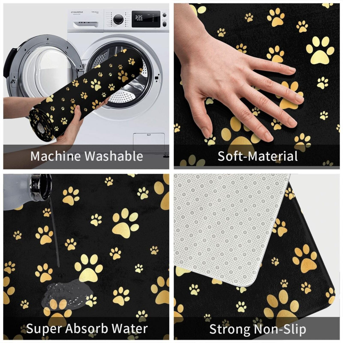 Dog Gold Paw Prints Bath Mat Non (1'8" x 2'8" (Rectangular) / Dog Gold Paw Prints)