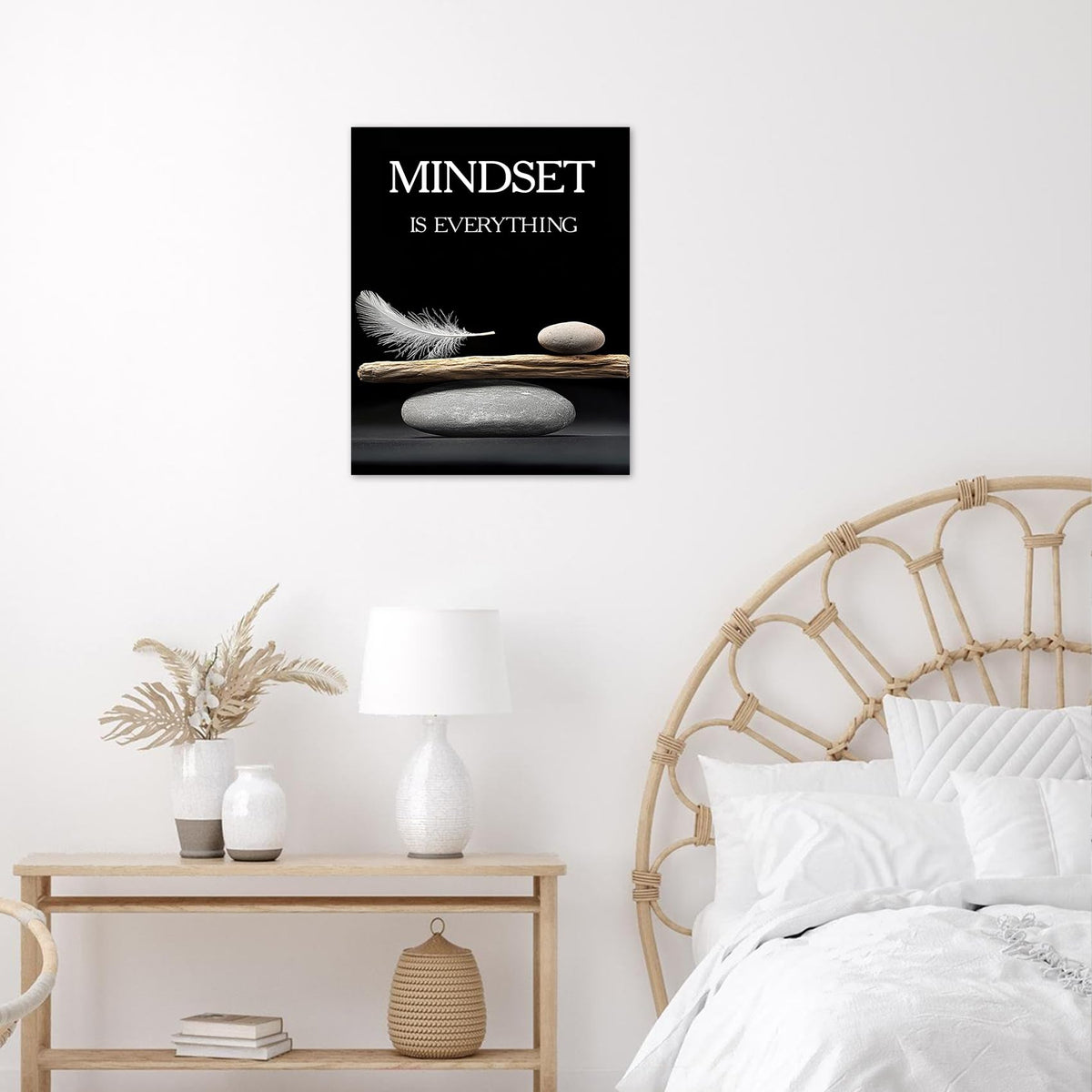 Mindset Motivation Wall Art for Bathroom Zen Stone Inspirational Canvas Wall Art for Bedroom Living Room Spiritual Relaxing Black Canvas Paintings Spa Yoga Office Wall Decor (10"L x 8"W / Black)
