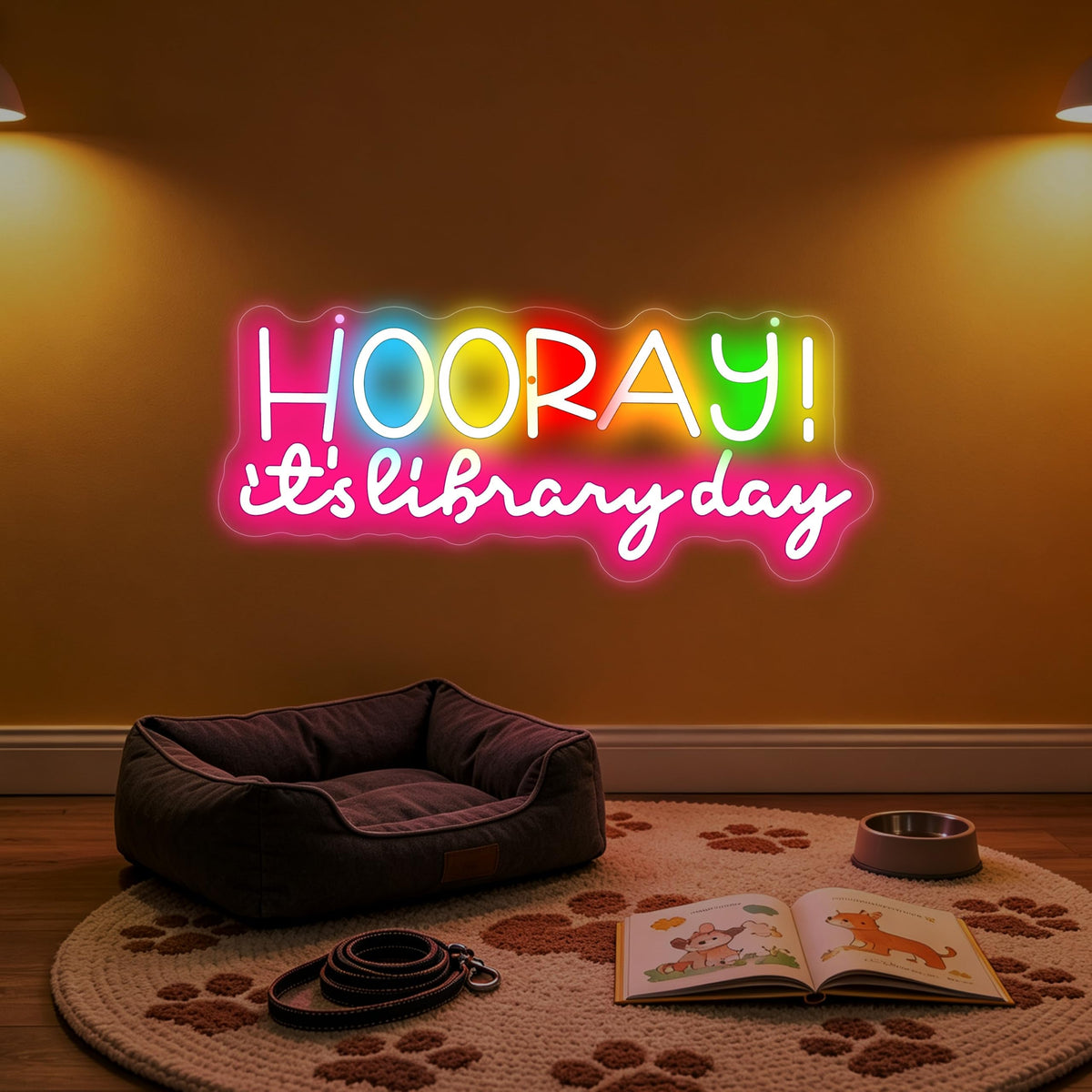 Hooray It's Library Day Neon Sign Bookish Wall Decor Reading Room (Hooray It's Library Day)