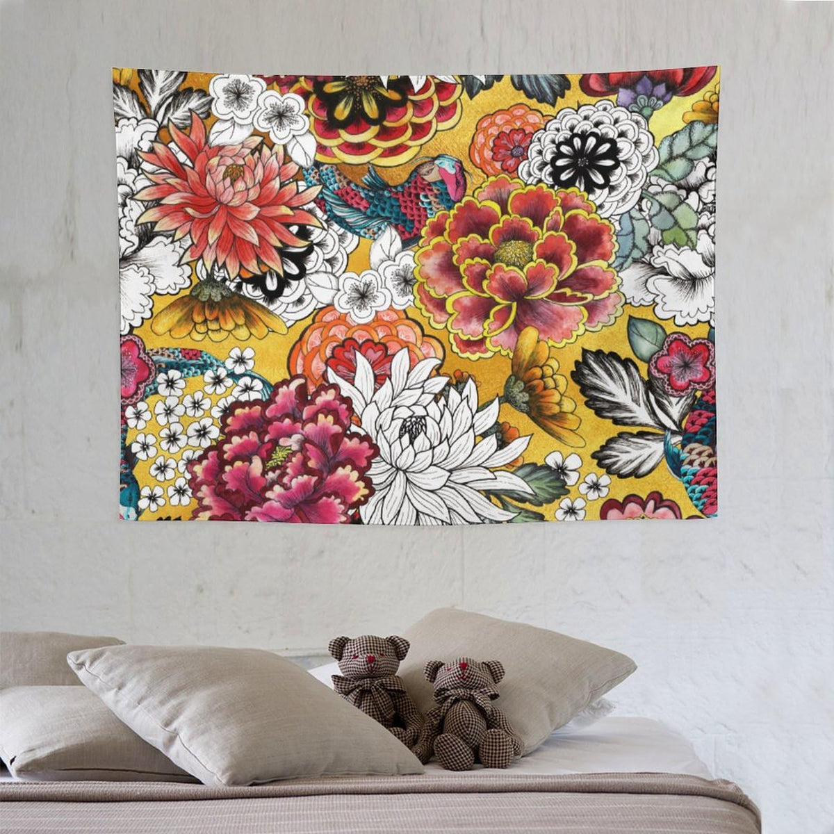 Boho Floral Tapestry Wall Hanging Bohemian Colorful Flowers Print Mandala Tapestries Home Decor for Living Room Bedroom Apartment Farmhouse Dorm 30"x40" (30"L x 40"W / Mandala-32)