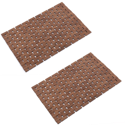 Bamboo Bath Mat Bathroom Rugs Floor Wood Shower Bathtub Waterproof Non Slip Walnut Accessories 16x24 Inch Easy to Clean (Walnut / 16x24 Inch-2 pcs)