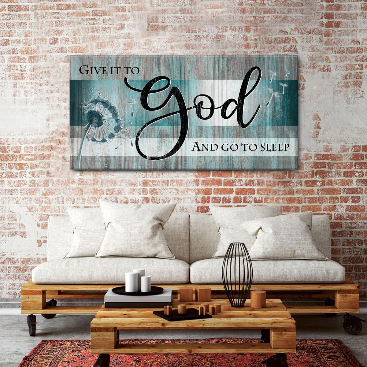 Extra Large Christian Wall Decor Scripture Wall Art Give It to God and Go to Sleep Bedroom Pictures Inspirational Bible Verses Wall Decor Turquoise Teal Religious Artwork Living Room Decoration 30x60" (60"L x 30"W / Bible Verses)