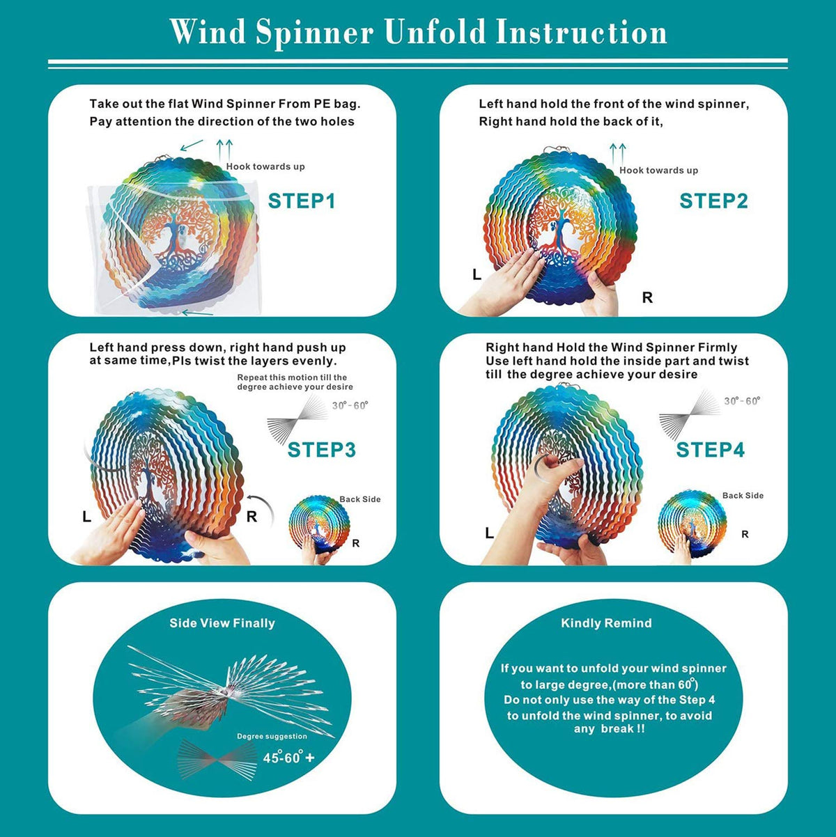 Stainless Steel Wind Spinner Worth Gifts Indoor Outdoor Garden Decoration Crafts Ornaments 12Inch Multi Color Life Tree Wind Spinners (12inch / Mdl02)