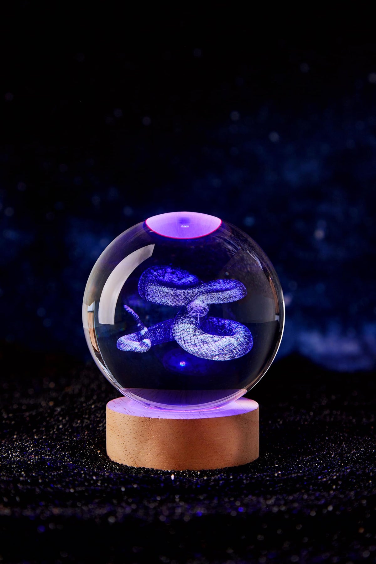 Large Snake Crystal Ball Night Light with Woodern Base (snake)