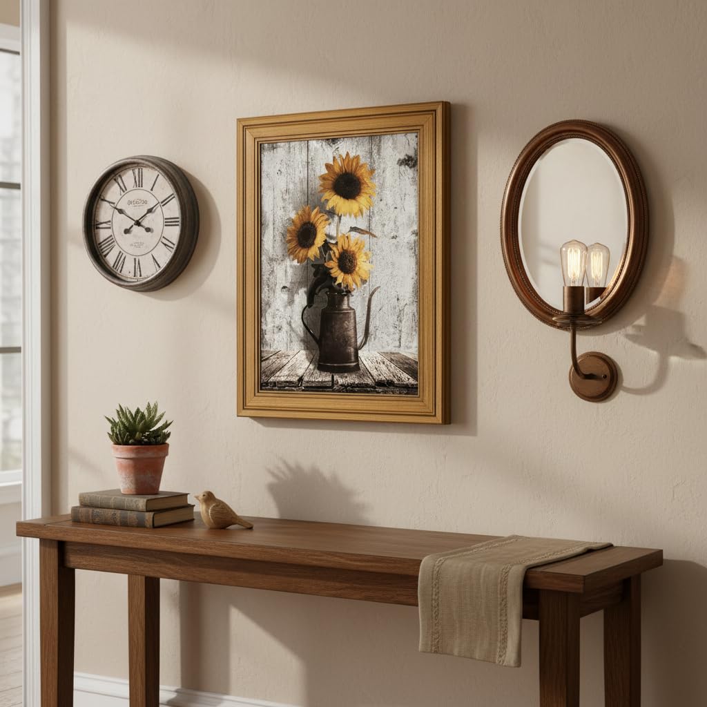 Vintage Gold Framed Canvas Wall Art (Sunflower / 11"L x 9"W)