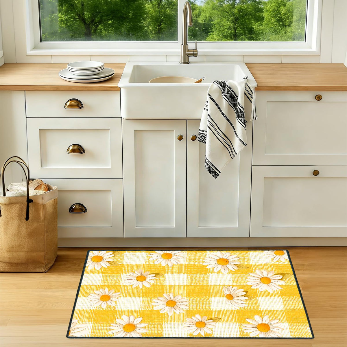 2x3FT Yellow Gingham Daisy Area Rug (#7 / 2' x 3' (Rectangular))
