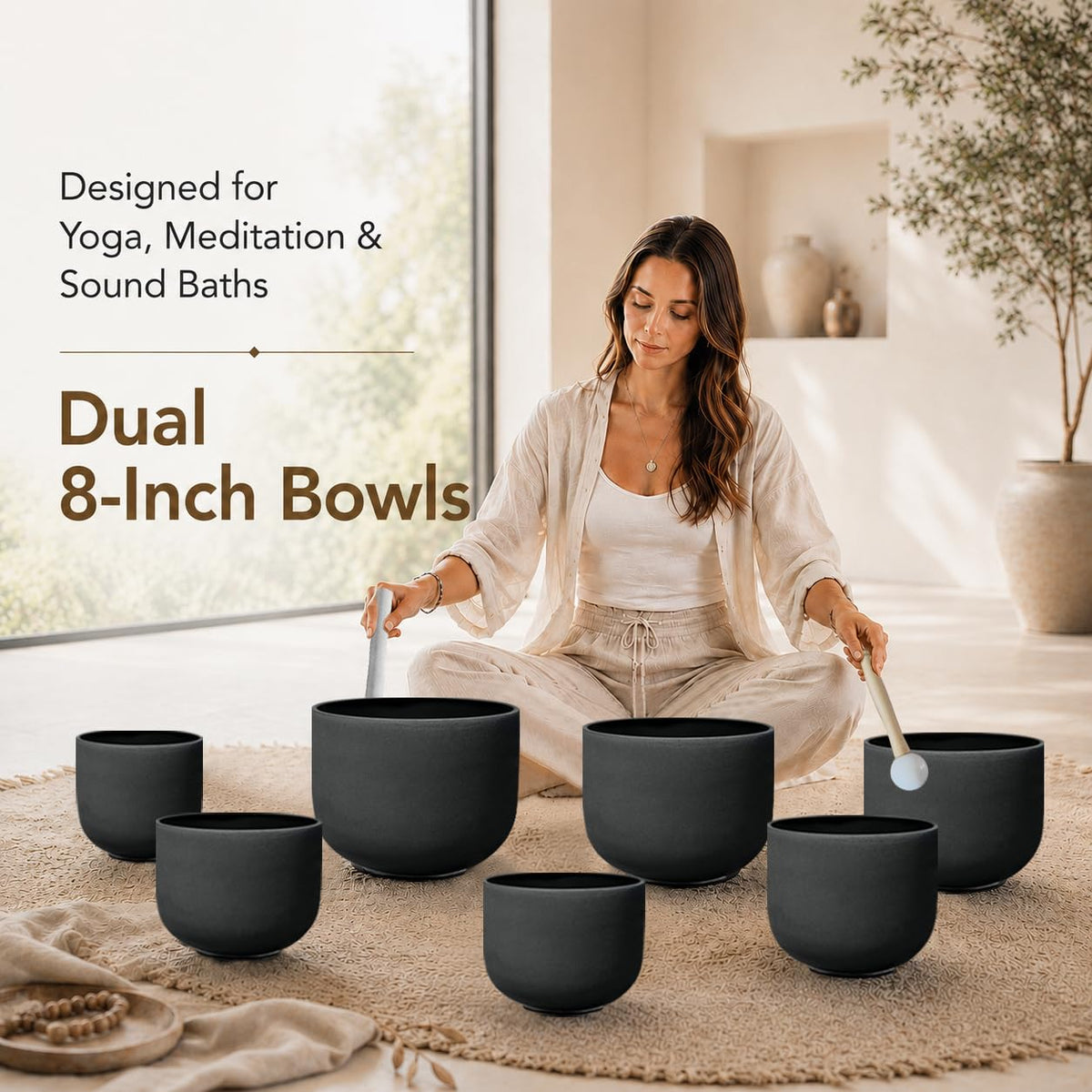 432Hz 7" 12" Black Color Crystal Singing Bowl Set of 7 (7-12 Inch 432Hz / Black)