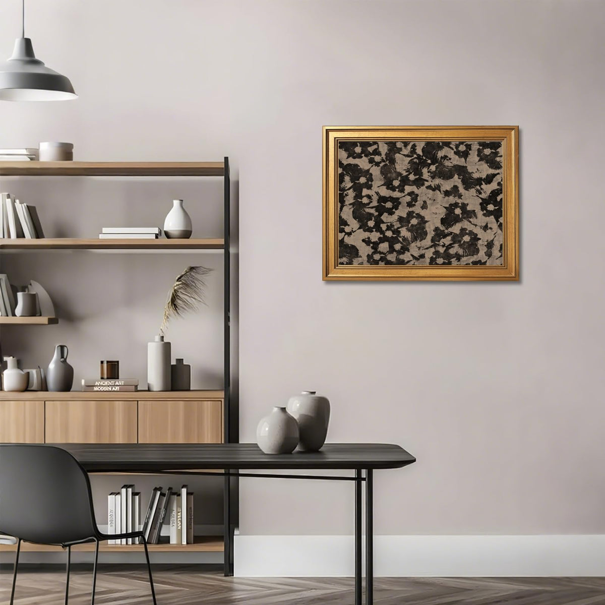 Japanese Botanical Poster Zen Wall Art Minimalist Wall Decor Abstract Floral Canvas Print For Living Room Bedroom Office24X36inchGolden frame (23.6"L x 35.4"W / style-5)