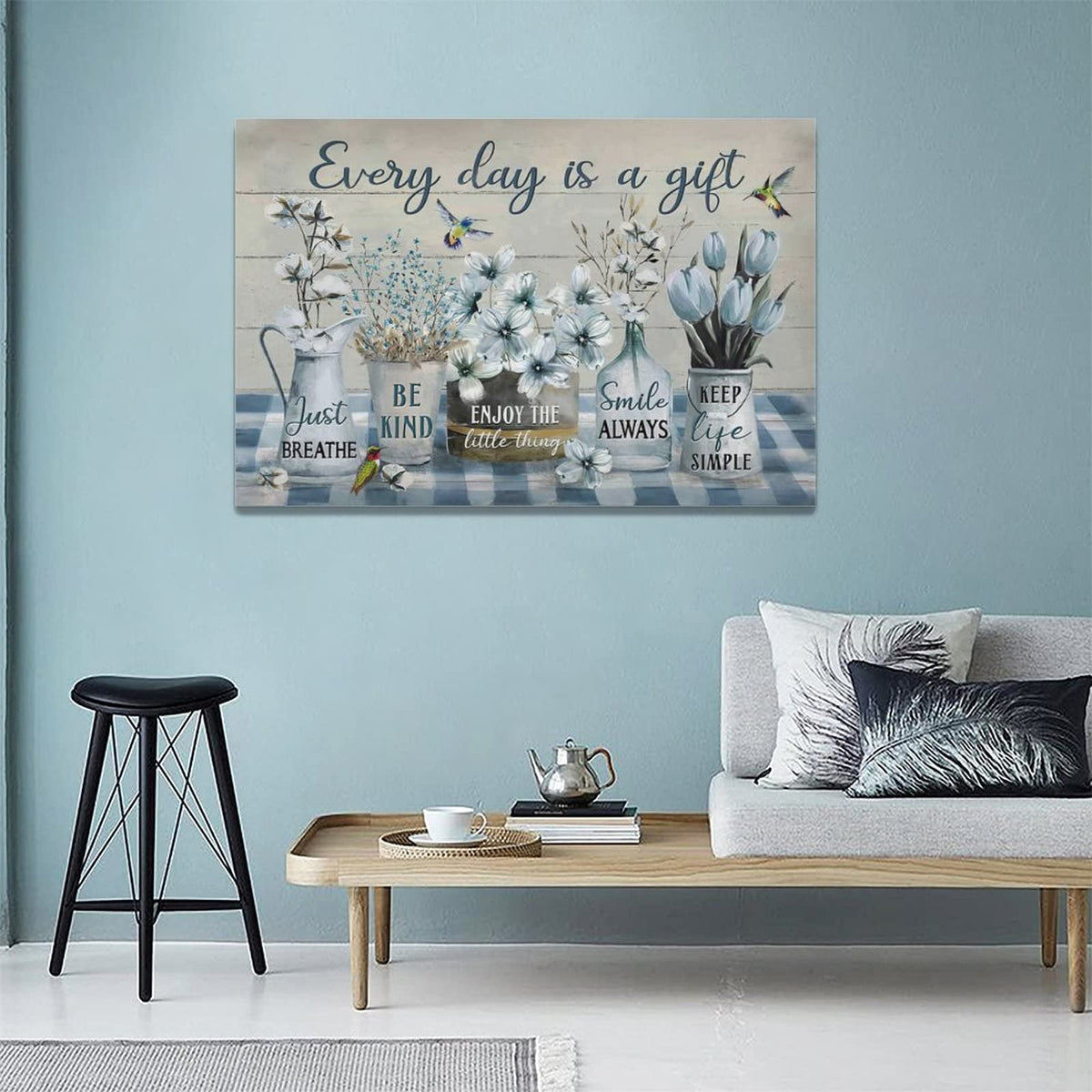 Farmhouse Flower Bathroom Decor Wall Art Rustic Flower Every Day Is A Gift Floral Spring Summer Pictures Wall Decor Canvas Painting Prints Artwork Framed for Bedroom Living Room 24"x16" (Everyday Is A Gift / 24"L x 16"W)