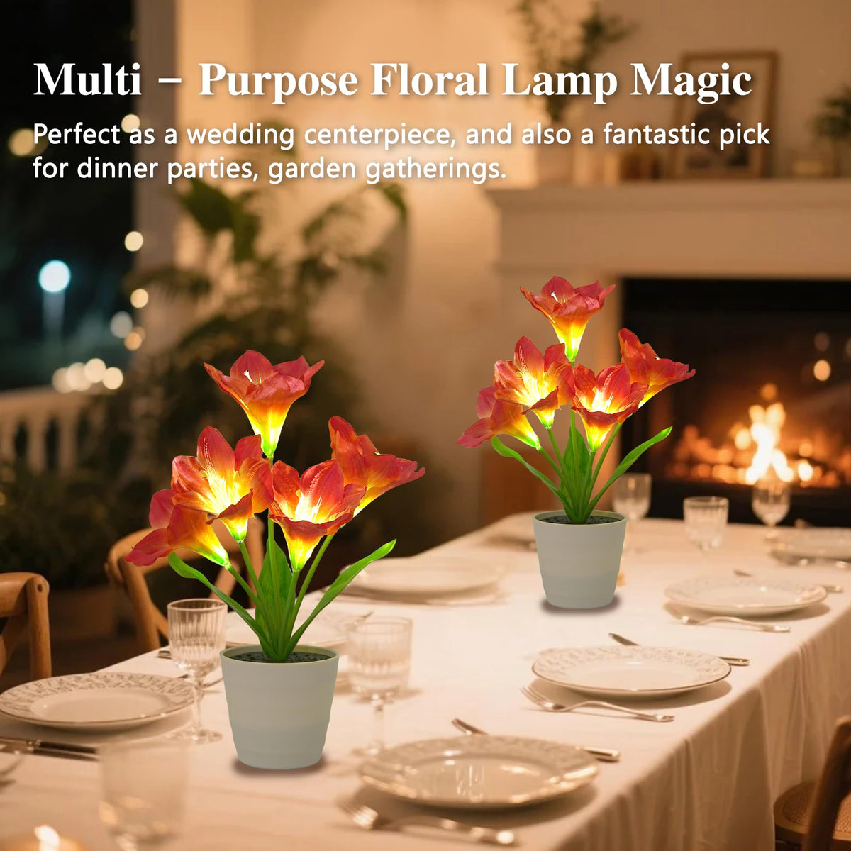Artificial Red Amaryllis Flower Lamp Night Light for Bedroom Bar Coffee Shop Wedding Decor (Lily-Red)
