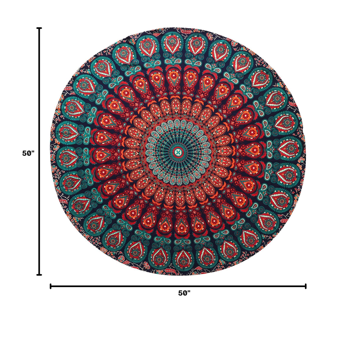 Round Tapestry Wall Hanging Ombre Hippie Mandala Bohemian Hippy Intricate Indian Tapestries Tablecloth 50 Inches (Multicolor / 50"L x 50"W)