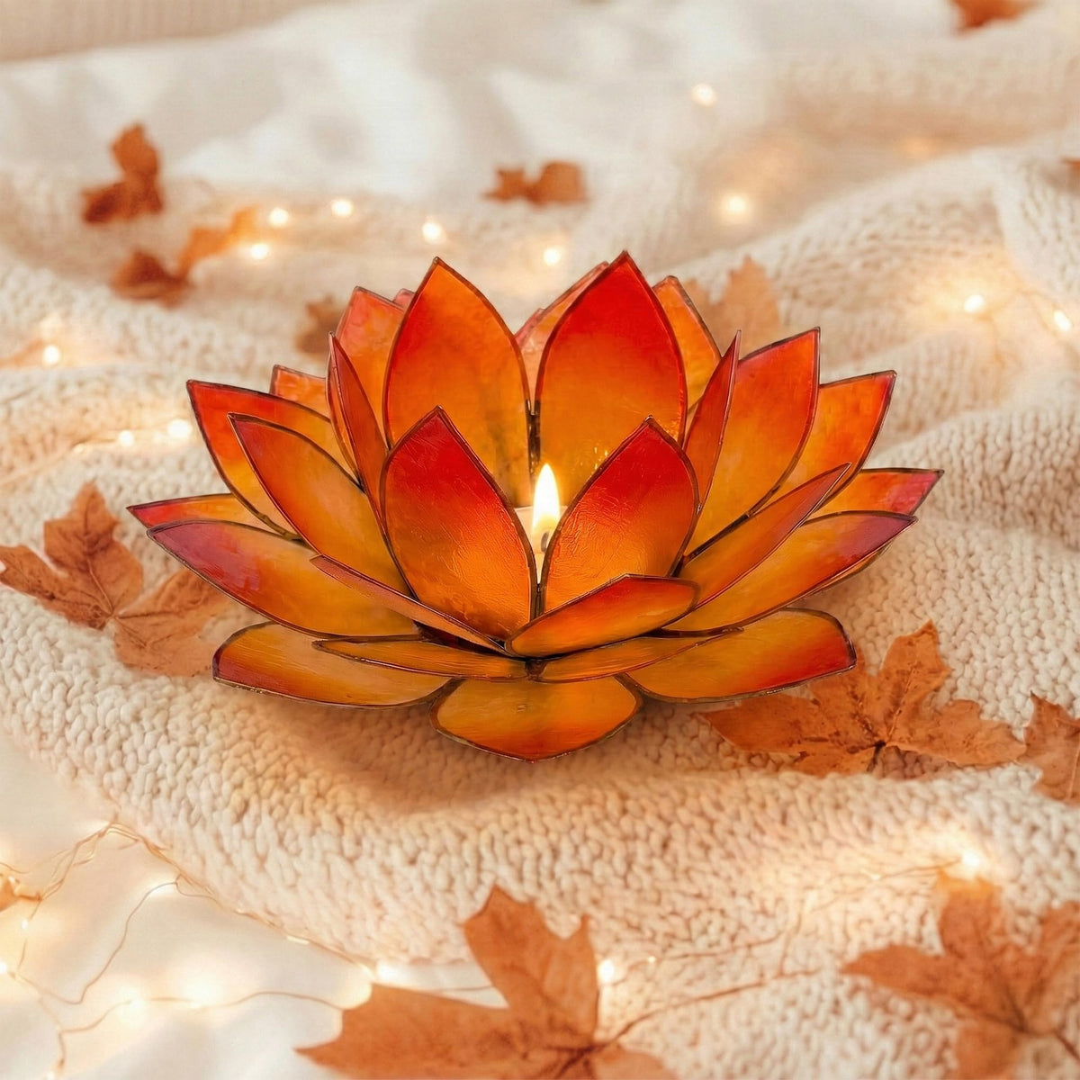 Moonshadow Handmade Capiz Shell Lotus Tea Light Holder (Orange)