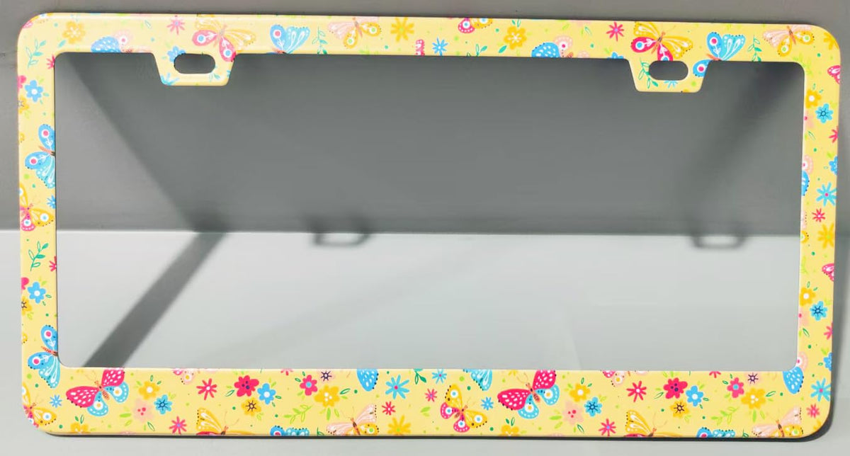 Colorful Floral Butterfly License Plate Frame Women 2Pc Car Tag (for Butterfly-Flowers -2p)