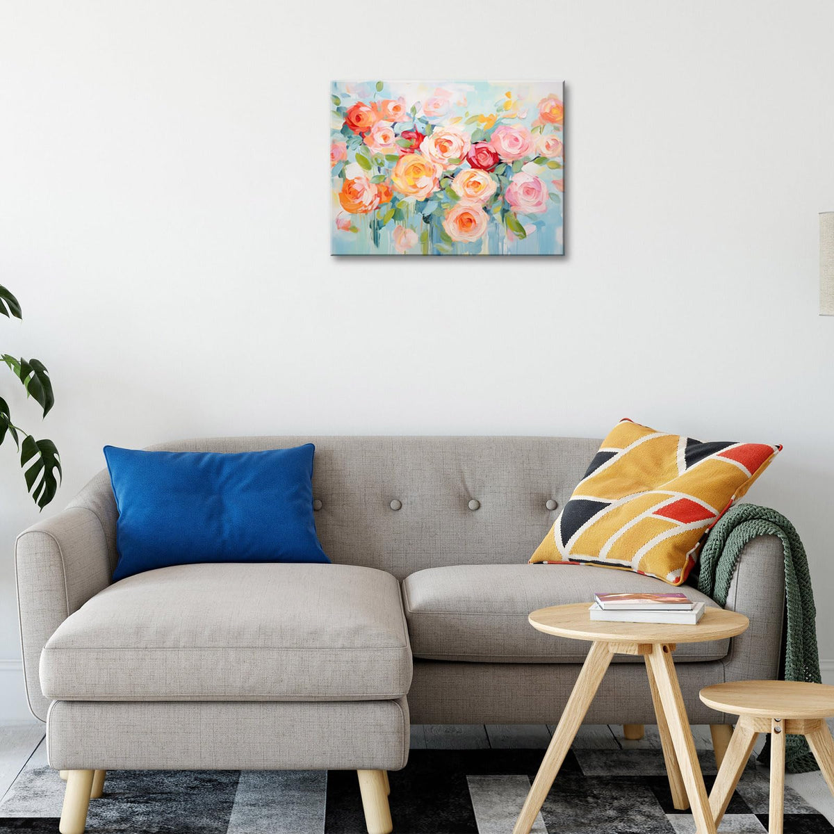 Roses Wall Art Canvas Colorful Flower Pictures Abstract Floral Decor for Living Room Bedroom Home Decorations Framed Ready To Hang 12x16 inches (16"L x 12"W / Roses)