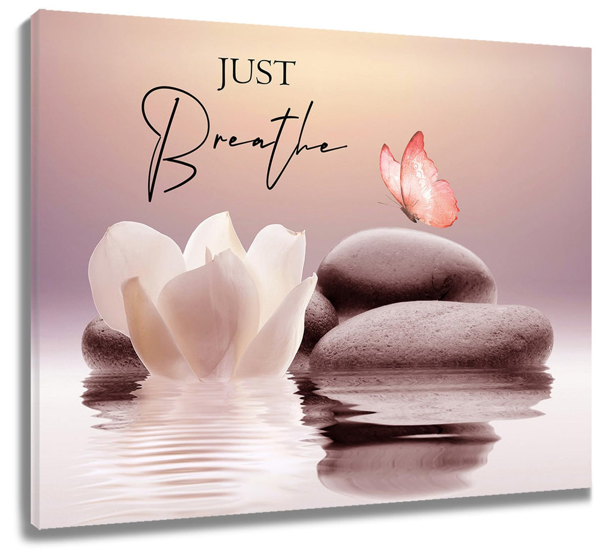 Pink Butterfly Wall Art for Bathroom Inspirational Quotes and White Floral Canvas Wall Art Wall Paintings Home Decor Zen Spa Wall Pictures for Living Room Bedroom Office Ready To Hang (Pink / 12"L x 16"W)
