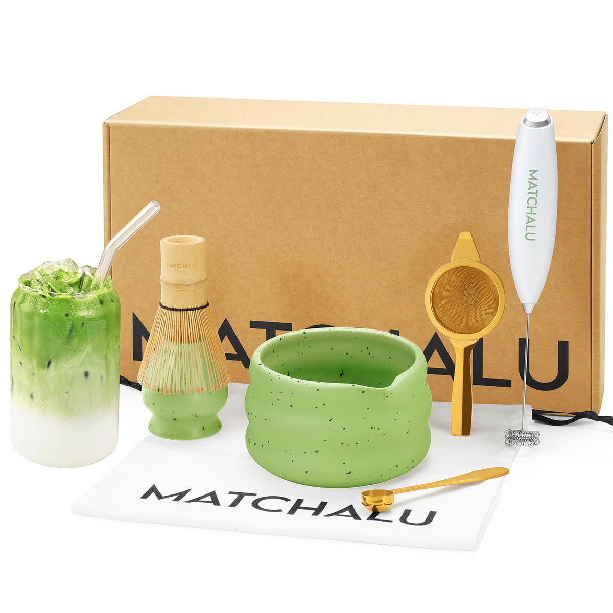 Matcha Whisk Set With Ceramic Matcha Bowl (Green)