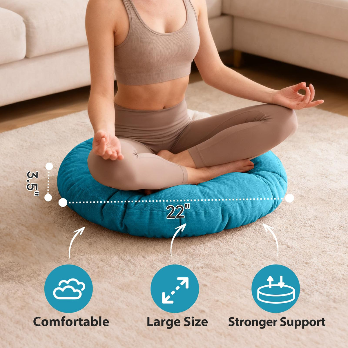 22 Inch Floor Cushion (Round|blue / 2 Count (Pack of 1))