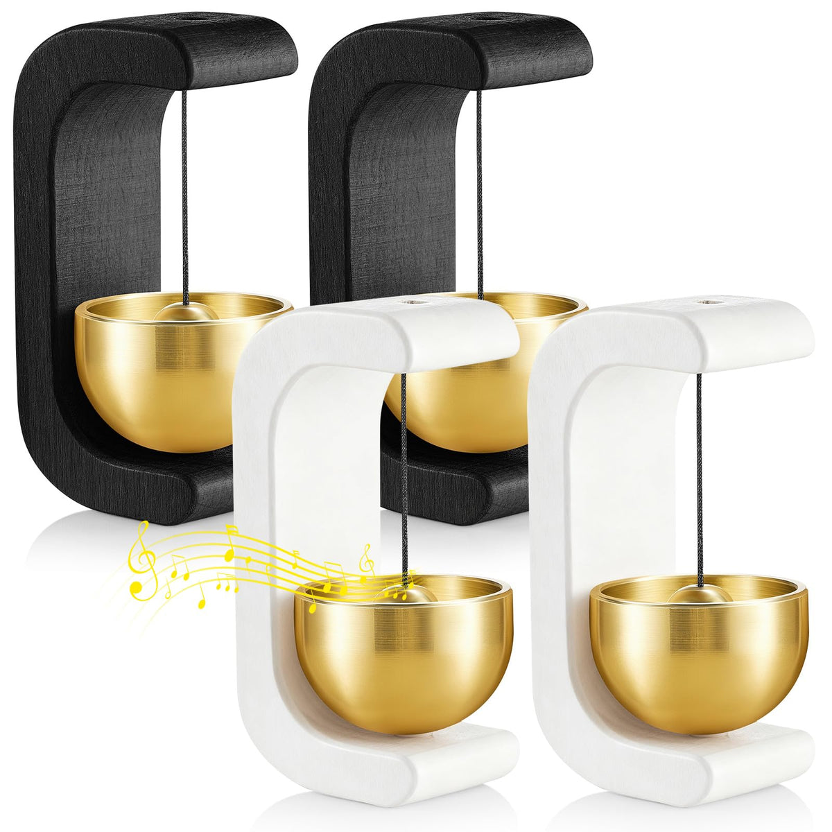 4 Pcs Magnetic Wooden Doorbell Chime (White and Black)