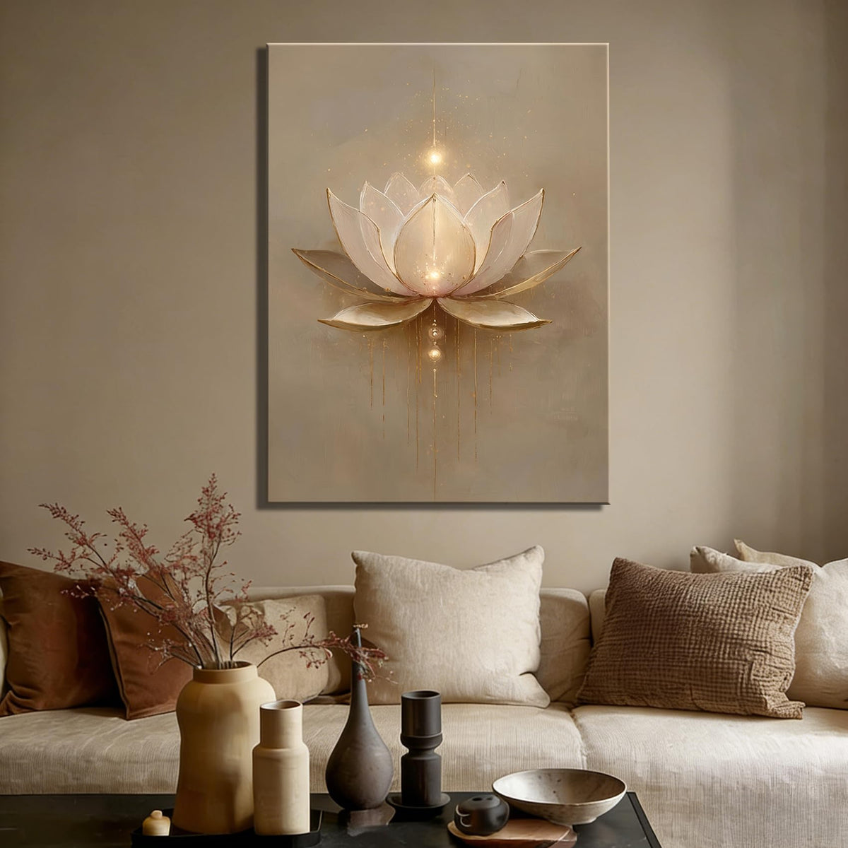 Framed Golden Glow White Lotus Canvas Wall Art (Pictures32 / 12"L x 8"W)