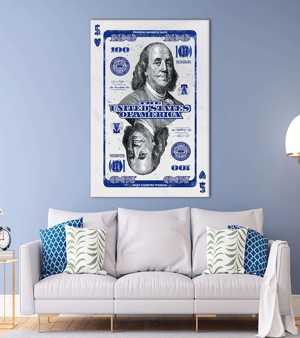 Vintage 100 Dollar Bill Canvas Painting Benjamin Franklin Retro Wall Decor (Style_16 / 44"L x 28"W)
