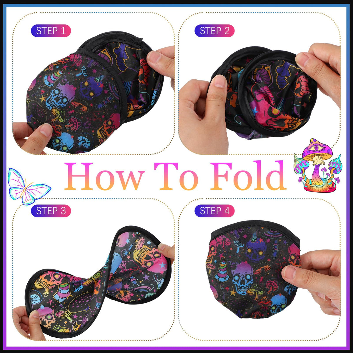 24 Pcs Mushrooms Skulls Foldable Flying Fan Disc Hand Fans 8 Style (Mushroom)